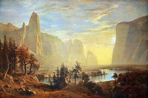 Yosemite Valley Black Ornate Wood Framed Art Print with Double Matting by Bierstadt, Albert
