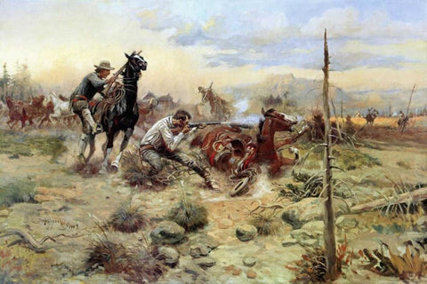 When Horse Flesh Comes High White Modern Wood Framed Art Print with Double Matting by Russell, Charles M.