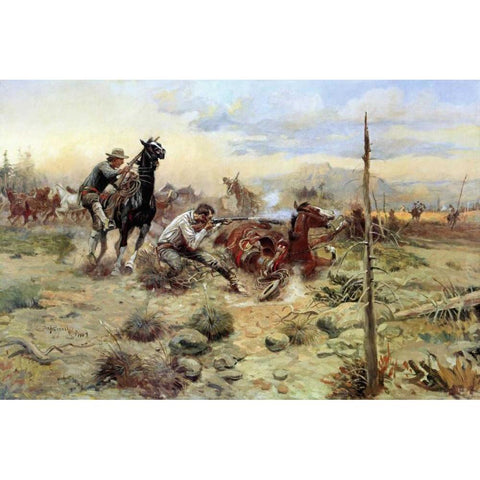 When Horse Flesh Comes High Black Modern Wood Framed Art Print by Russell, Charles M.