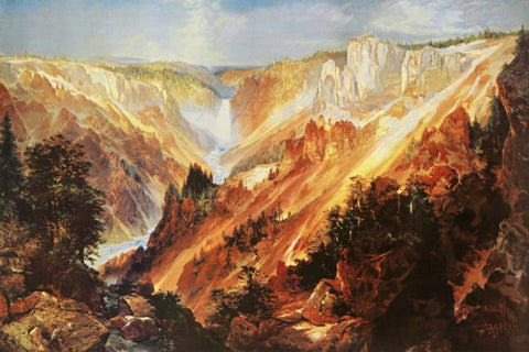 The Grand Canyon Of The Yellowstone Black Ornate Wood Framed Art Print with Double Matting by Moran, Thomas