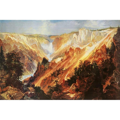 The Grand Canyon Of The Yellowstone Black Modern Wood Framed Art Print with Double Matting by Moran, Thomas