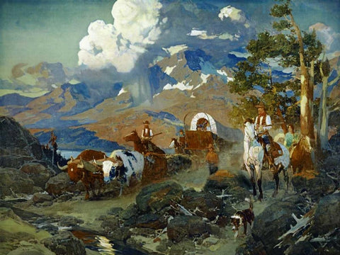 Emigrant Train at Donner Lake White Modern Wood Framed Art Print with Double Matting by Johnson, David