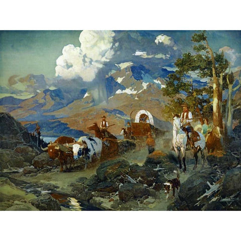 Emigrant Train at Donner Lake Black Modern Wood Framed Art Print by Johnson, David