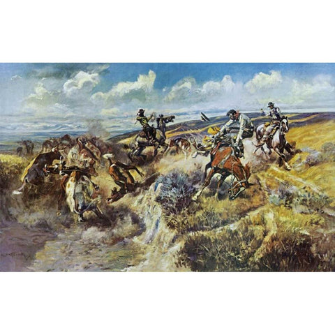 A Tight Dally and a Loose Latigo Gold Ornate Wood Framed Art Print with Double Matting by Russell, Charles M.