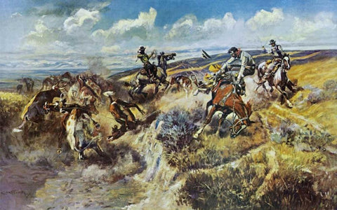 A Tight Dally and a Loose Latigo White Modern Wood Framed Art Print with Double Matting by Russell, Charles M.