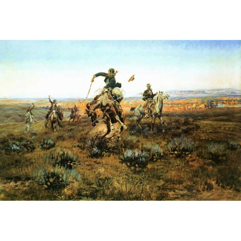 A Bad One Gold Ornate Wood Framed Art Print with Double Matting by Russell, Charles M.