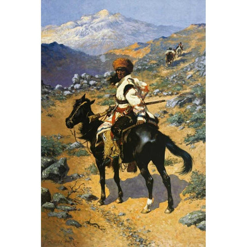An Indian Trapper Black Modern Wood Framed Art Print with Double Matting by Remington, Frederic