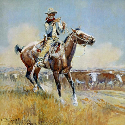 Beef for the Fighters Black Ornate Wood Framed Art Print with Double Matting by Russell, Charles M.