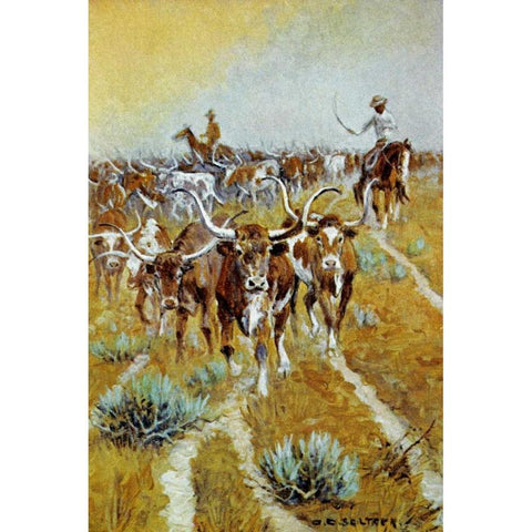 Texas Longhorns Black Modern Wood Framed Art Print with Double Matting by Seltzer, Olaf C.