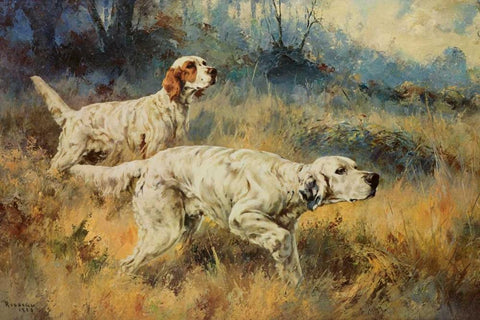 Two Setters White Modern Wood Framed Art Print with Double Matting by Rosseau, Percival L.