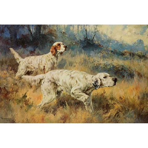 Two Setters Black Modern Wood Framed Art Print with Double Matting by Rosseau, Percival L.