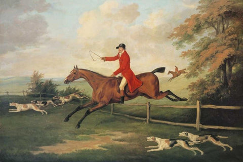 Fox Hunting Scene White Modern Wood Framed Art Print with Double Matting by Sartorius, J.N.