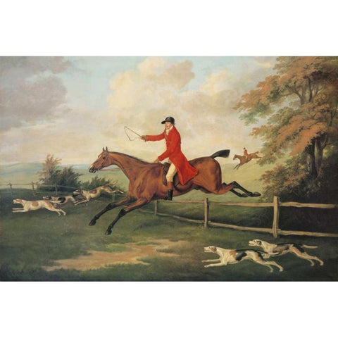 Fox Hunting Scene Black Modern Wood Framed Art Print with Double Matting by Sartorius, J.N.