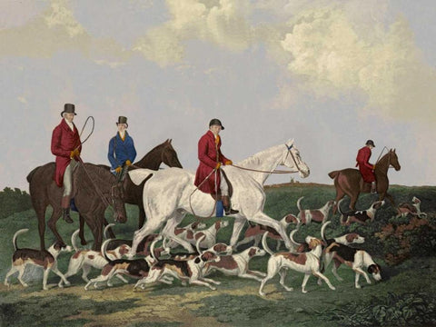 Earl Of Derbys Stag Hounds White Modern Wood Framed Art Print with Double Matting by Barenger