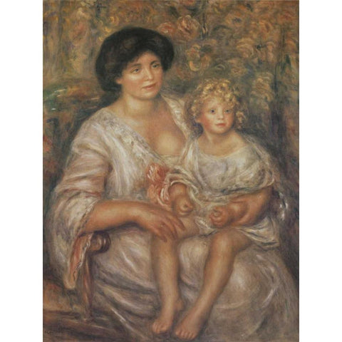 Mother and Child White Modern Wood Framed Art Print by Renoir, Pierre-Auguste