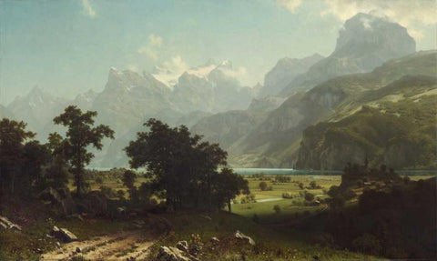 Lake Lucerne White Modern Wood Framed Art Print with Double Matting by Bierstadt, Albert