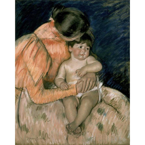 Mother and Child Gold Ornate Wood Framed Art Print with Double Matting by Cassatt, Mary