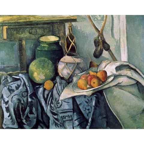 A Still Life Aubergines Black Modern Wood Framed Art Print by Cezanne, Paul