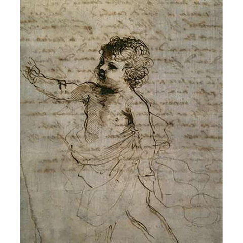 Sketch of a Child Gold Ornate Wood Framed Art Print with Double Matting by Guercino