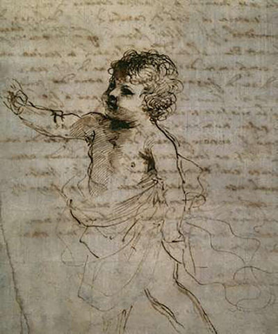 Sketch of a Child White Modern Wood Framed Art Print with Double Matting by Guercino