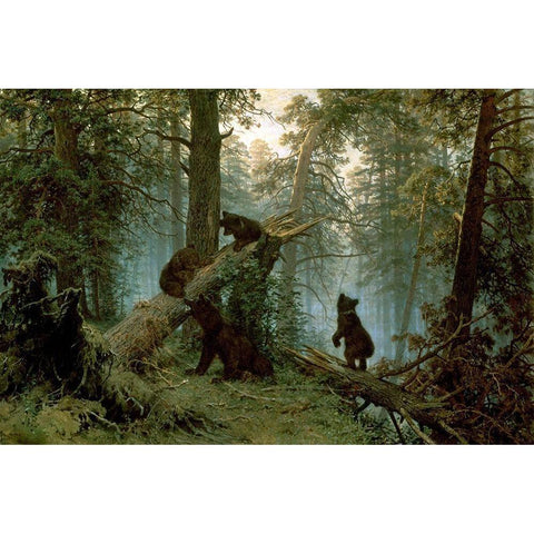 Morning In A Pine Forest Black Modern Wood Framed Art Print with Double Matting by Shishkin, I.