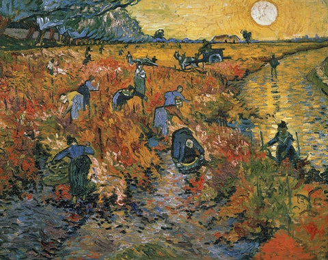 The Red Vineyard at Arles, 1888 Black Ornate Wood Framed Art Print with Double Matting by Van Gogh, Vincent