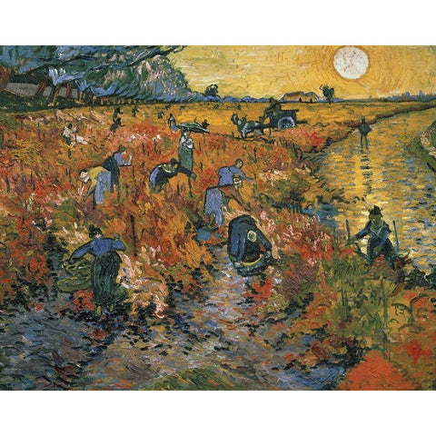 The Red Vineyard at Arles, 1888 Black Modern Wood Framed Art Print with Double Matting by Van Gogh, Vincent