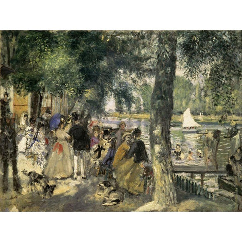 Bathing on the Seine Black Modern Wood Framed Art Print with Double Matting by Renoir, Pierre-Auguste