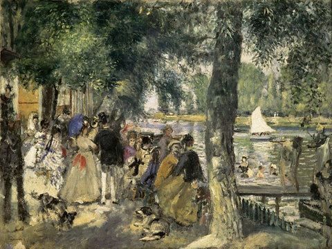 Bathing on the Seine White Modern Wood Framed Art Print with Double Matting by Renoir, Pierre-Auguste