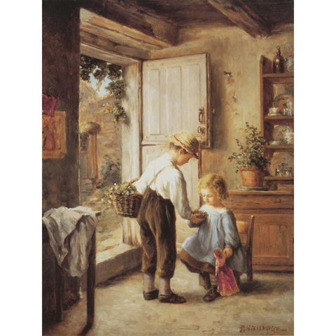 A Present For My Sister White Modern Wood Framed Art Print by Sauvage, Philippe