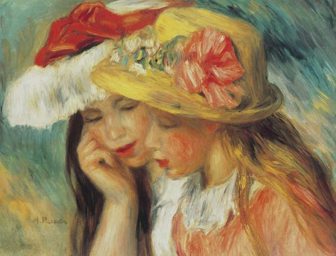 Les Deux Soeurs Black Ornate Wood Framed Art Print with Double Matting by Renoir, Pierre-Auguste