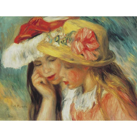 Les Deux Soeurs Black Modern Wood Framed Art Print with Double Matting by Renoir, Pierre-Auguste
