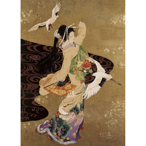 Dance Of Cranes White Modern Wood Framed Art Print by Morita, Haruyo