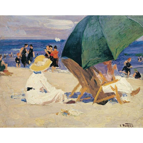 Green Umbrella White Modern Wood Framed Art Print by Potthast, Edward Henry