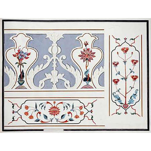 Details of The Mosaics at The Taj Mahal White Modern Wood Framed Art Print by Agra School