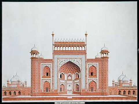 The Gateway of The Taj Black Ornate Wood Framed Art Print with Double Matting by Agra School