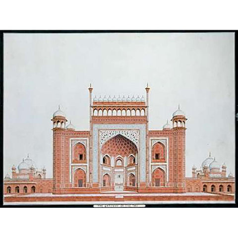 The Gateway of The Taj Black Modern Wood Framed Art Print with Double Matting by Agra School