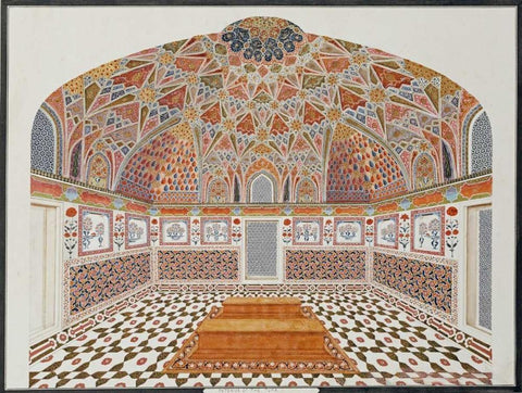Interior of The Tomb of Etahmadowlah Black Ornate Wood Framed Art Print with Double Matting by Agra School