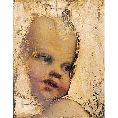 The Head of a Child - a Fragment Gold Ornate Wood Framed Art Print with Double Matting by Allegri, Antonio