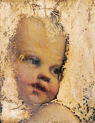 The Head of a Child - a Fragment Black Ornate Wood Framed Art Print with Double Matting by Allegri, Antonio