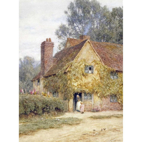 A Cottage at Denham, Buckinghamshire Black Modern Wood Framed Art Print by Allingham, Helen