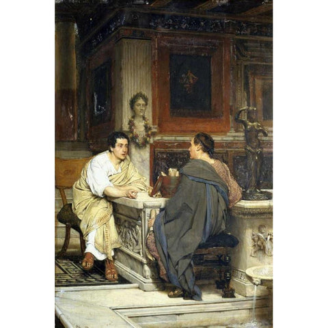 The Discourse; a Chat White Modern Wood Framed Art Print by Alma-Tadema, Sir Lawrence