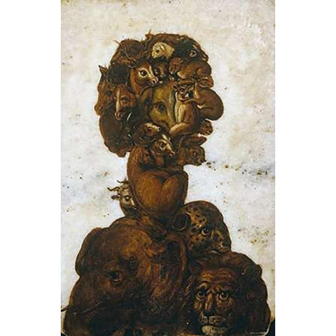 The Four Elements - Earth Gold Ornate Wood Framed Art Print with Double Matting by Arcimboldo, Giuseppe