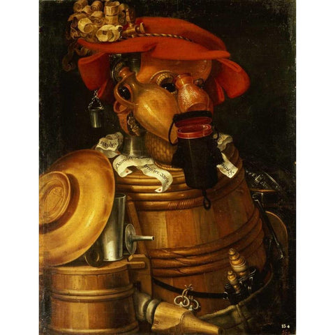 The Waiter: Winemaking Black Modern Wood Framed Art Print by Arcimboldo, Giuseppe