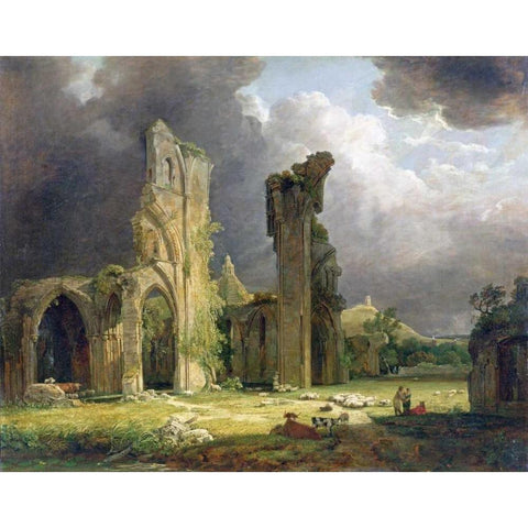 Glastonbury Abbey With The Tor Beyond Black Modern Wood Framed Art Print by Arnald, George