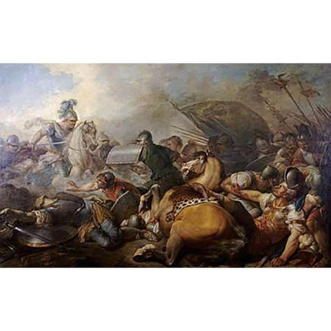 A Battle Between Two Roman Legion Enemies Gold Ornate Wood Framed Art Print with Double Matting by Autour, Ecole Francaise