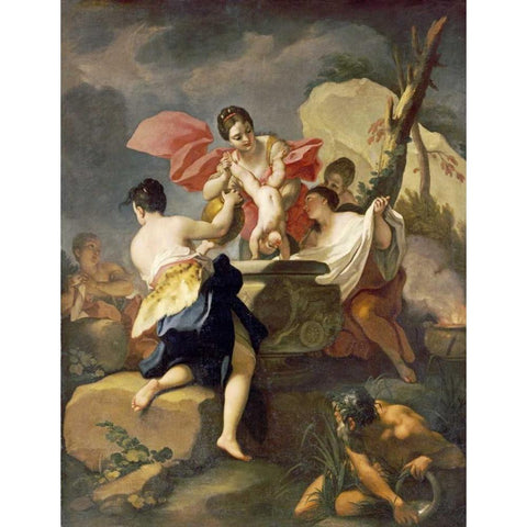 Thetis Dipping The Infant Achilles Into Water From The Styx Black Modern Wood Framed Art Print with Double Matting by Balestra, Antonio