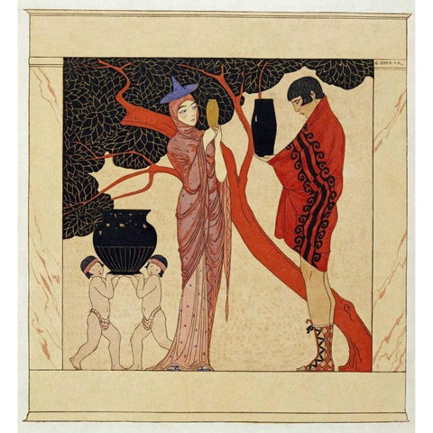The Red Tree Black Modern Wood Framed Art Print with Double Matting by Barbier, Georges