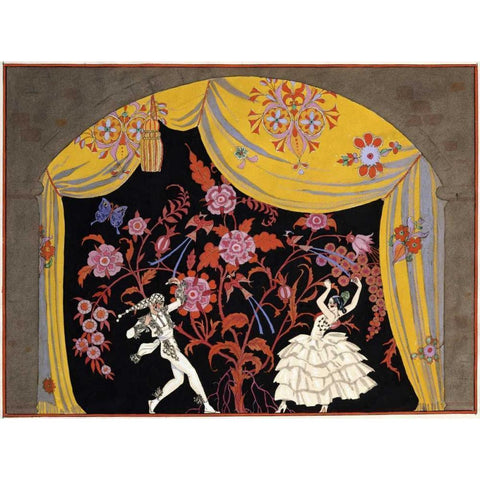 The Flamenco Gold Ornate Wood Framed Art Print with Double Matting by Barbier, Georges