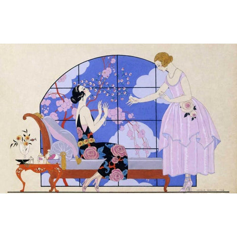 Two Ladies In a Salon Black Modern Wood Framed Art Print with Double Matting by Barbier, Georges